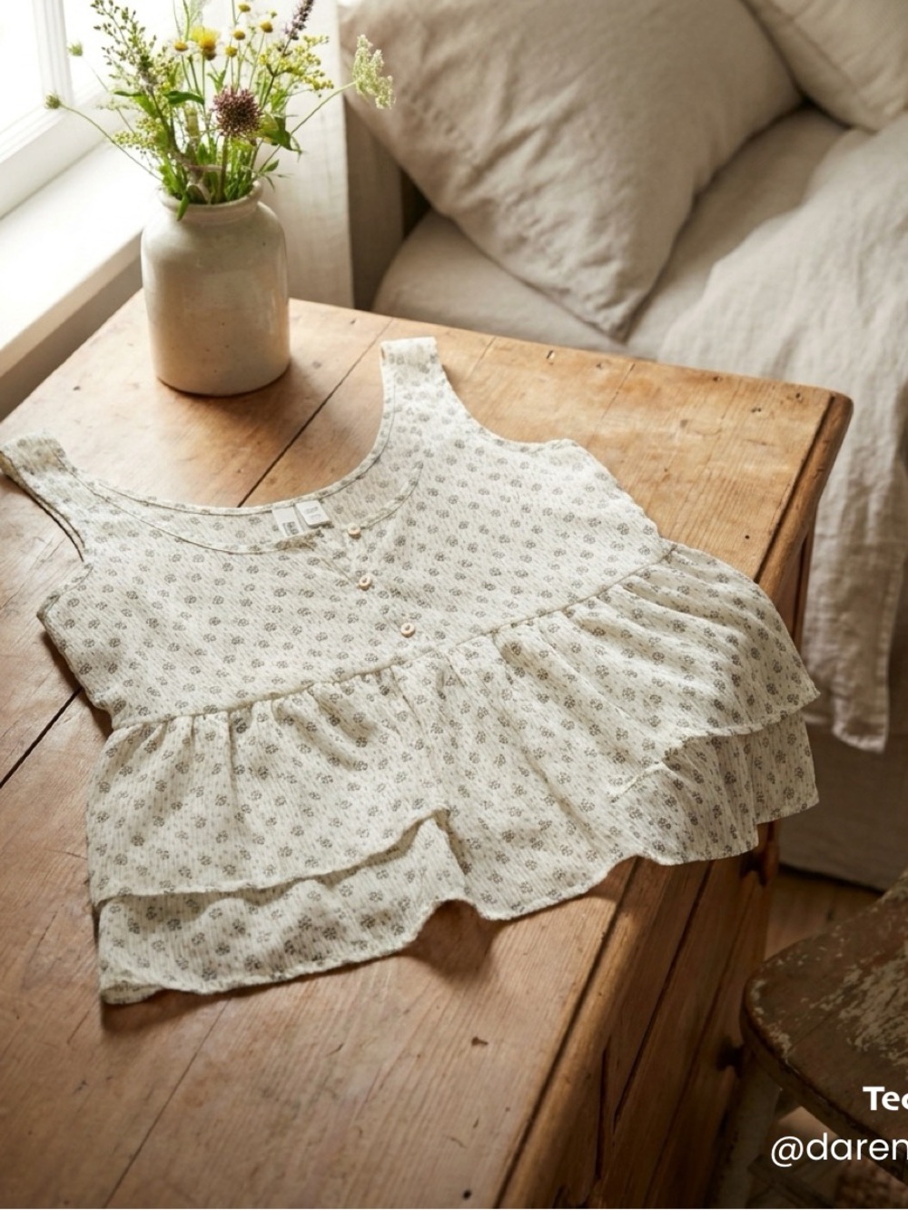 Route 66 Cream Floral Tiered Ruffle Camisole